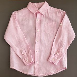 Janie And Jack Boys Linen Shirt Long Sleeve Rolling Cuffs Pink, Size 6US Kids